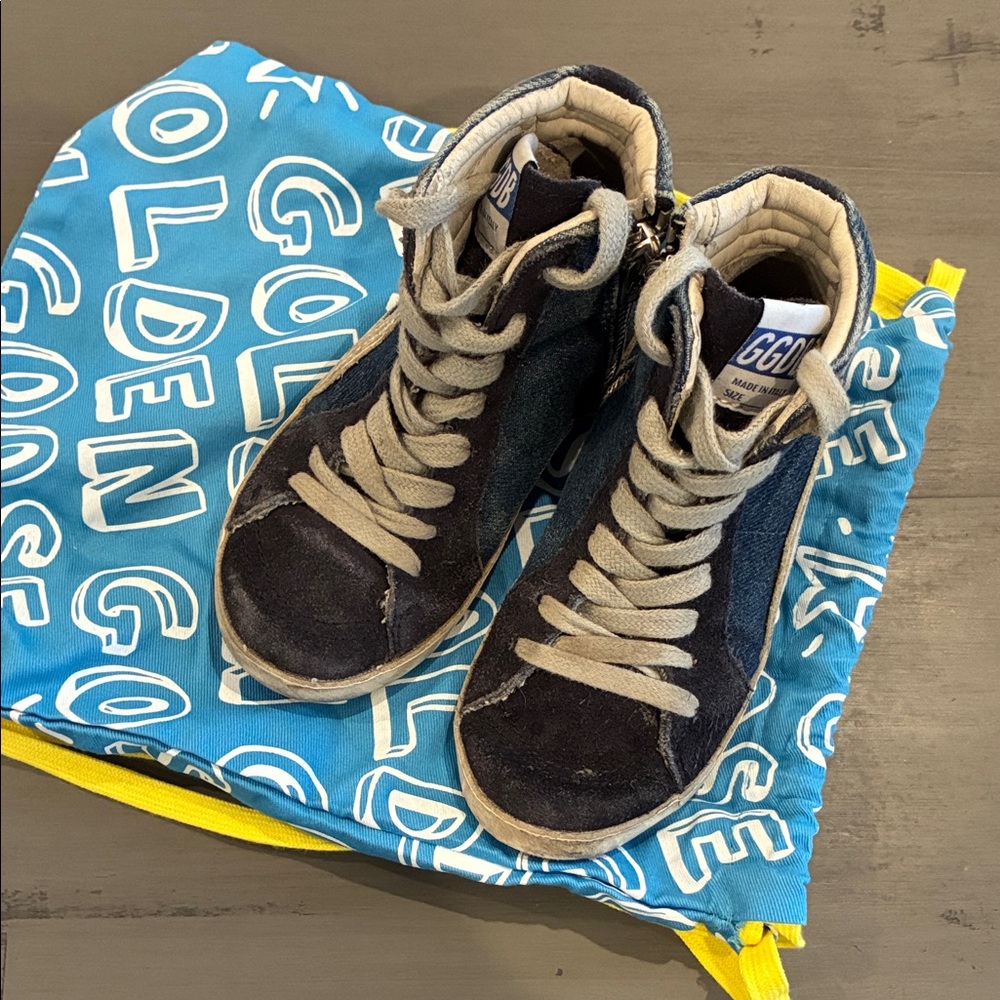 Golden Goose Kids Dark Blue Denim High-Top Sneakers size 26
